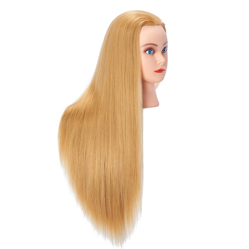 Hairlink 26-28'' Mannequin Head Synthetic Fiber Hair Styling Training Head Dolls for Cosmetology Manikin Maniquins Practice Head with Stand (6611W2720) - Image 2